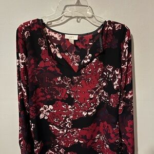 Ann Taylor LOFT Women's Floral Top - Red and Black